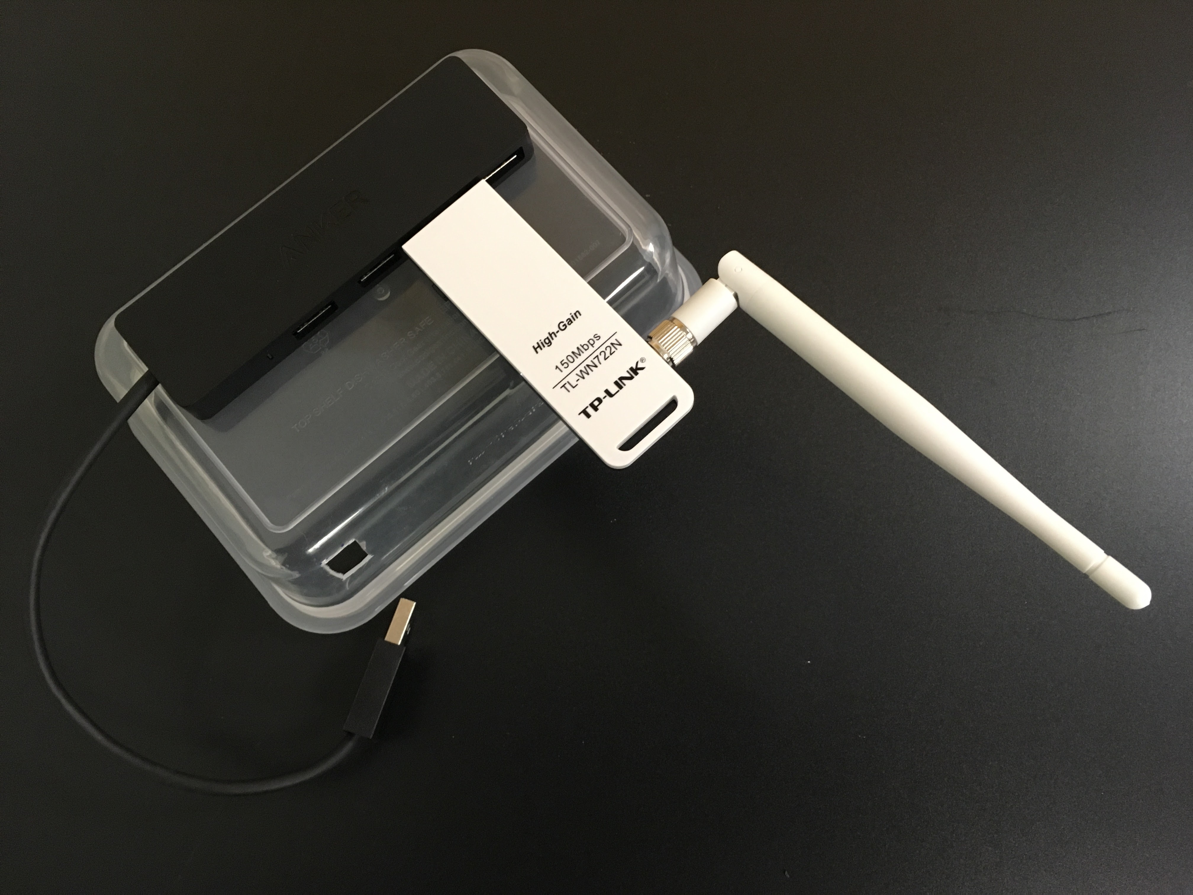 Upper part of TK1 Tupperware with USB Hub and Wifi dongle